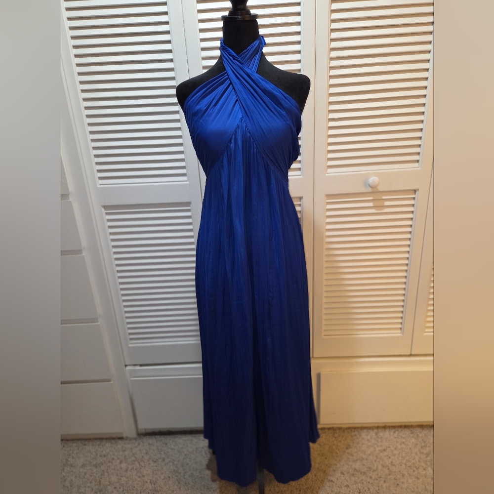 Elegant Blue Halter Dress